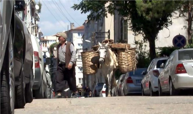 At sırtında meyve satıyor; Bursa sokaklarında tarihi görüntüler