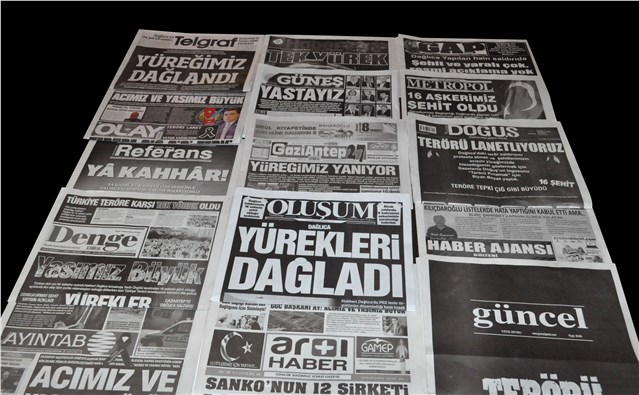 Gaziantep'te yerel basından teröre 'siyah beyaz' tepki