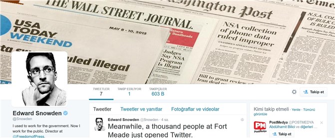 ABD'nin sırlarını açığa çıkaran Snowden, Twitter’da hesap açtı