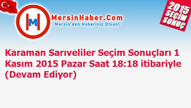 Karaman Sarıveliler Seçim Sonuçları 1 Kasım 2015 Pazar Saat 18:18 itibariyle (Devam Ediyor)