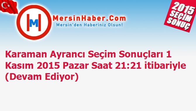 Karaman Ayrancı Seçim Sonuçları 1 Kasım 2015 Pazar Saat 21:21 itibariyle (Devam Ediyor)
