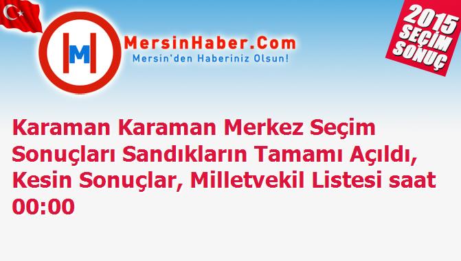 Karaman Karaman Merkez Seçim Sonuçları Sandıkların Tamamı Açıldı, Kesin Sonuçlar, Milletvekil Listesi saat 00:00