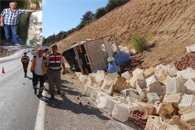 Mut'ta Elma yüklü kamyon devrildi 1 ölü