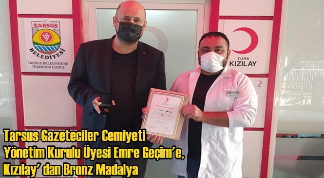 Gazeteciler Cemiyeti Yönetim Kurulu Üyesi Emre Geçim'e, Kızılay'dan Bronz Madalya