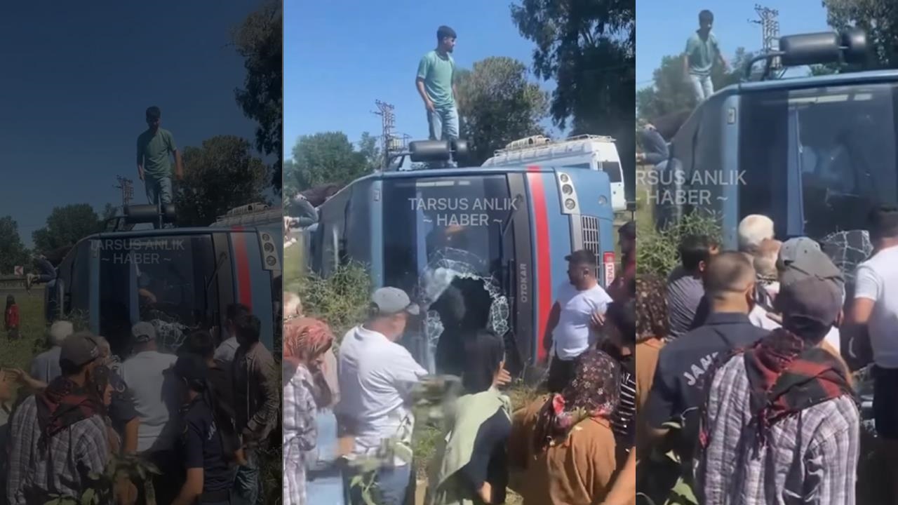 Mersin Tarsus’ta Mahkum Aracı Kaza Yaparak Bahçeye Devrildi