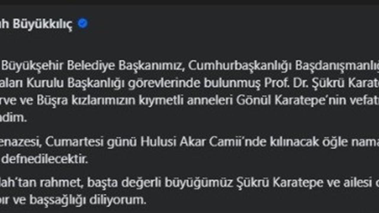 Şükrü Karatepe’nin Eşi Gönül Karatepe Hayatını Kaybetti