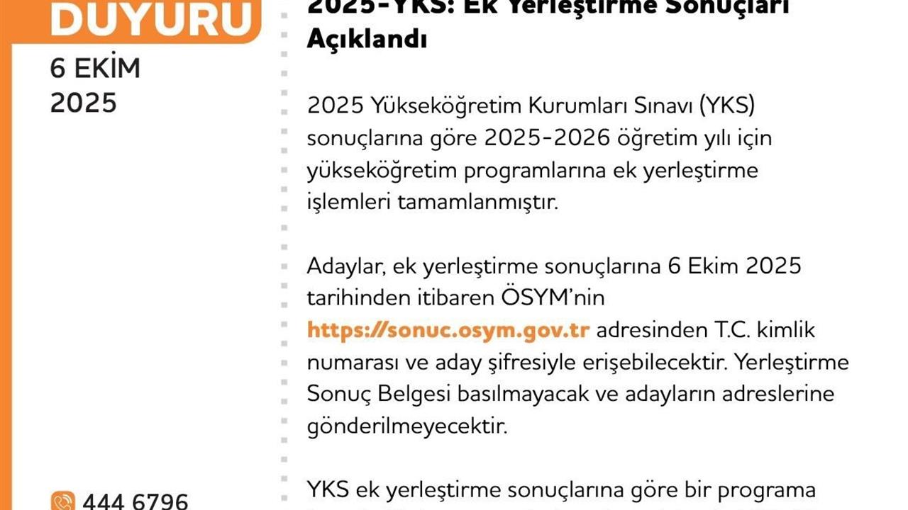 2025 YKS Ek Yerleştirme Sonuçları Açıklandı