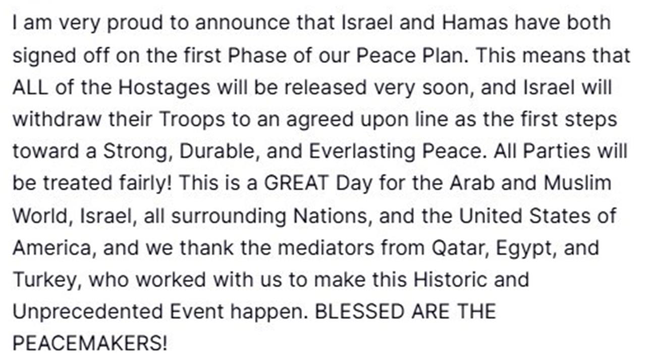 Trump'tan Barış Planı Açıklaması: "İsrail ve Hamas İlk Aşamanın Onayını Verdi"