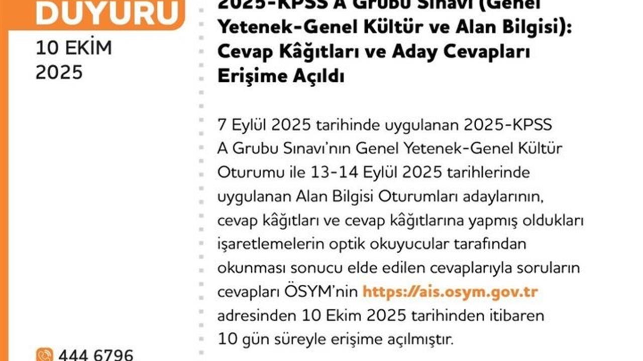 KPSS Cevap Kağıtları ve Aday Cevapları Erişime Açıldı