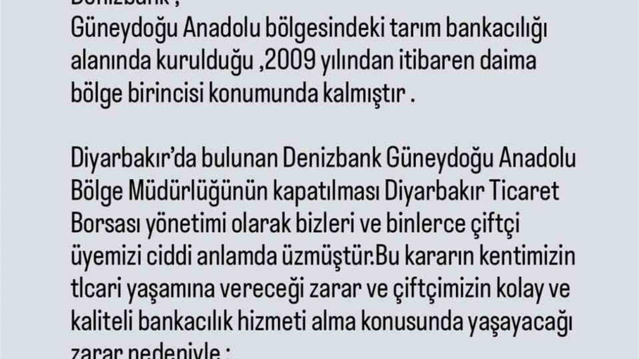 Denizbank Bölge Müdürlüğü Kapatılıyor: Diyarbakır'dan Tepki Geldi