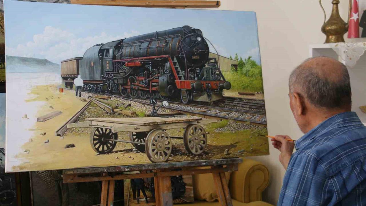 Sivas'ta Emekli Demiryolu Çalışanı, Tren Sevgisini Tablolarında Yaşatıyor
