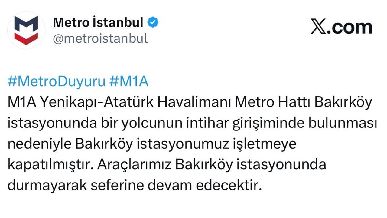 Bakırköy'de Metro İstasyonunda İntihar Olayı: Seferler Durduruldu