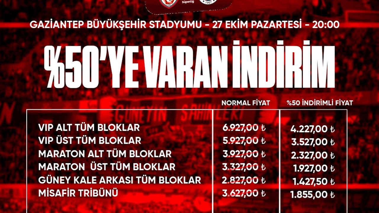 Gaziantep FK - Fenerbahçe Maçında Biletler Yüzde 50 İndirimli