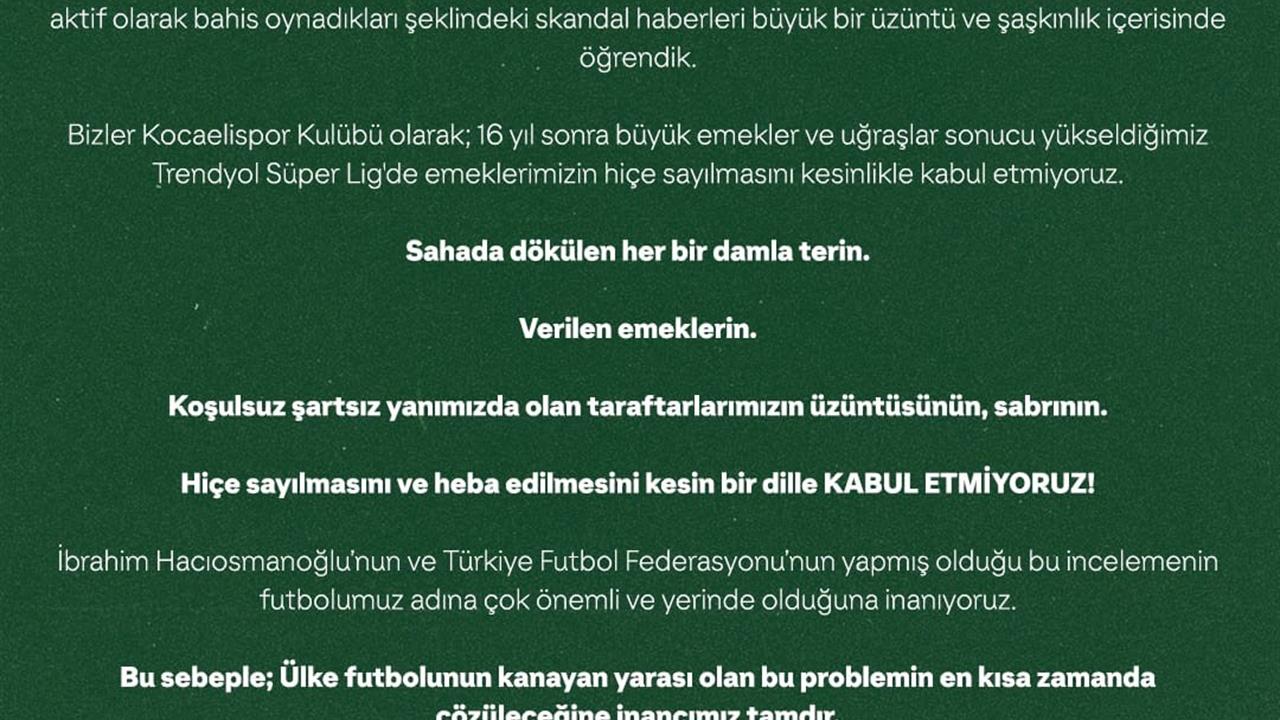 Bahis tartışmalarına Kocaelispor da dahil oldu