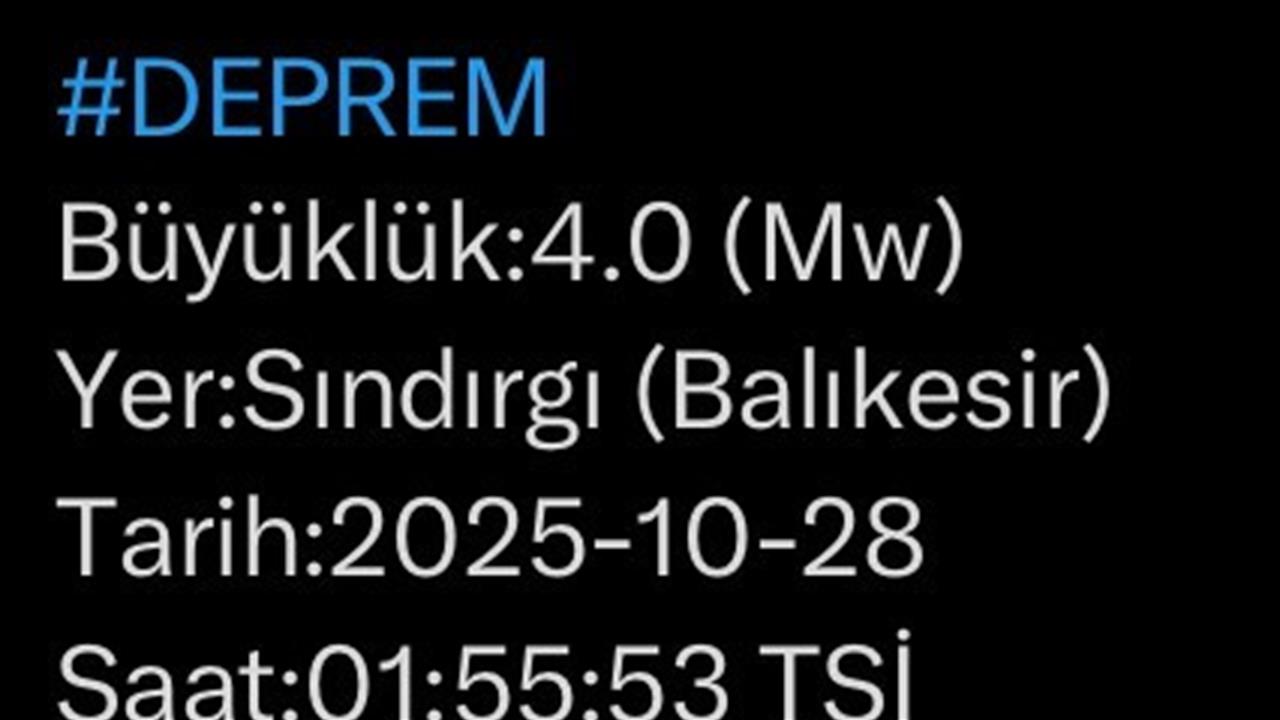 Balıkesir Sındırgı'da 4 Büyüklüğündeki Deprem Saat 01.55'te Gerçekleşti