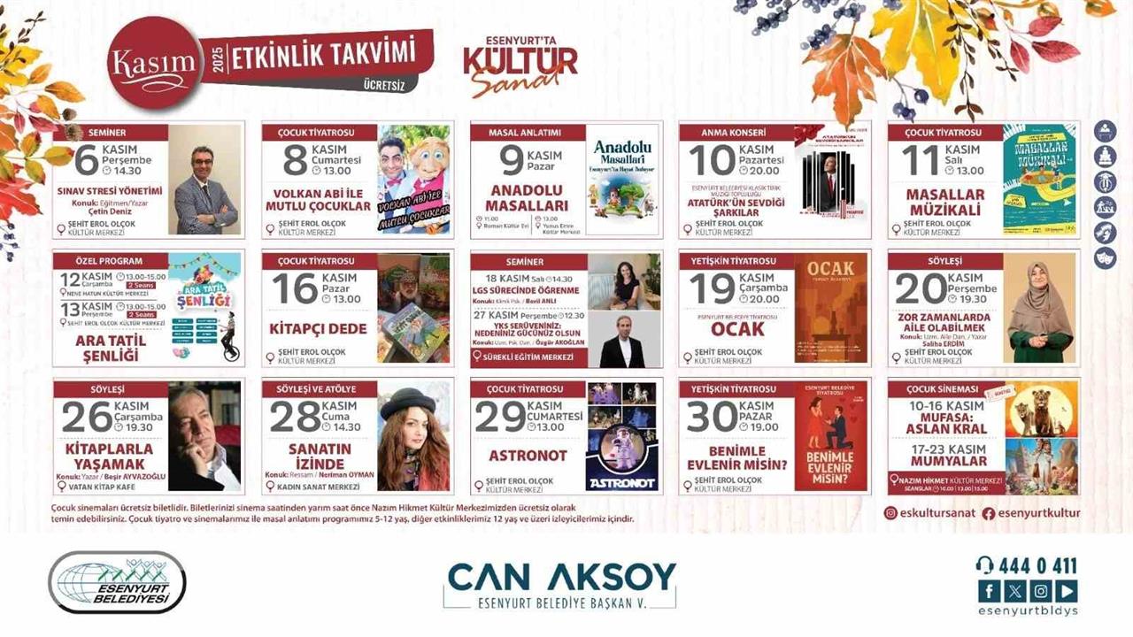 Esenyurt'ta Kasım 2025'te Ücretsiz Kültür ve Sanat Etkinlikleri Düzenlenecek