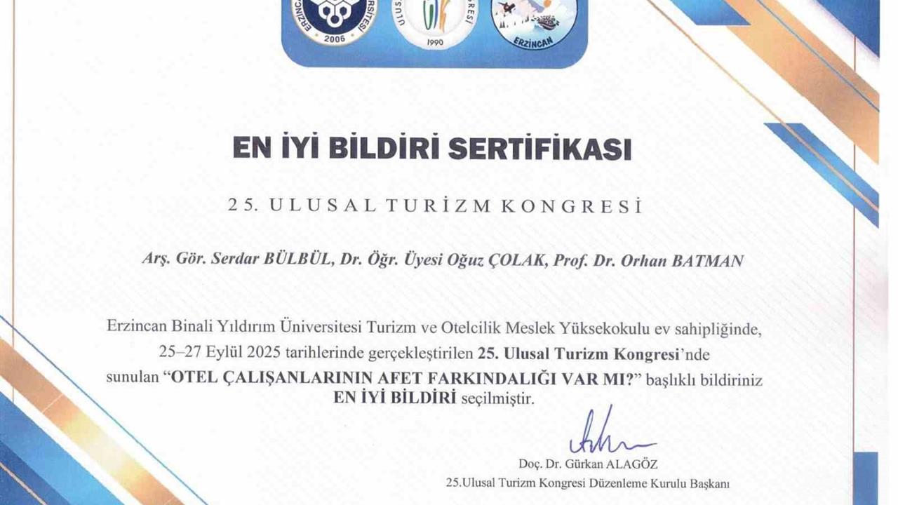 Sakarya'da SUBÜ Akademisyenleri, En İyi Bildiri Ödülüne Layık Görüldü