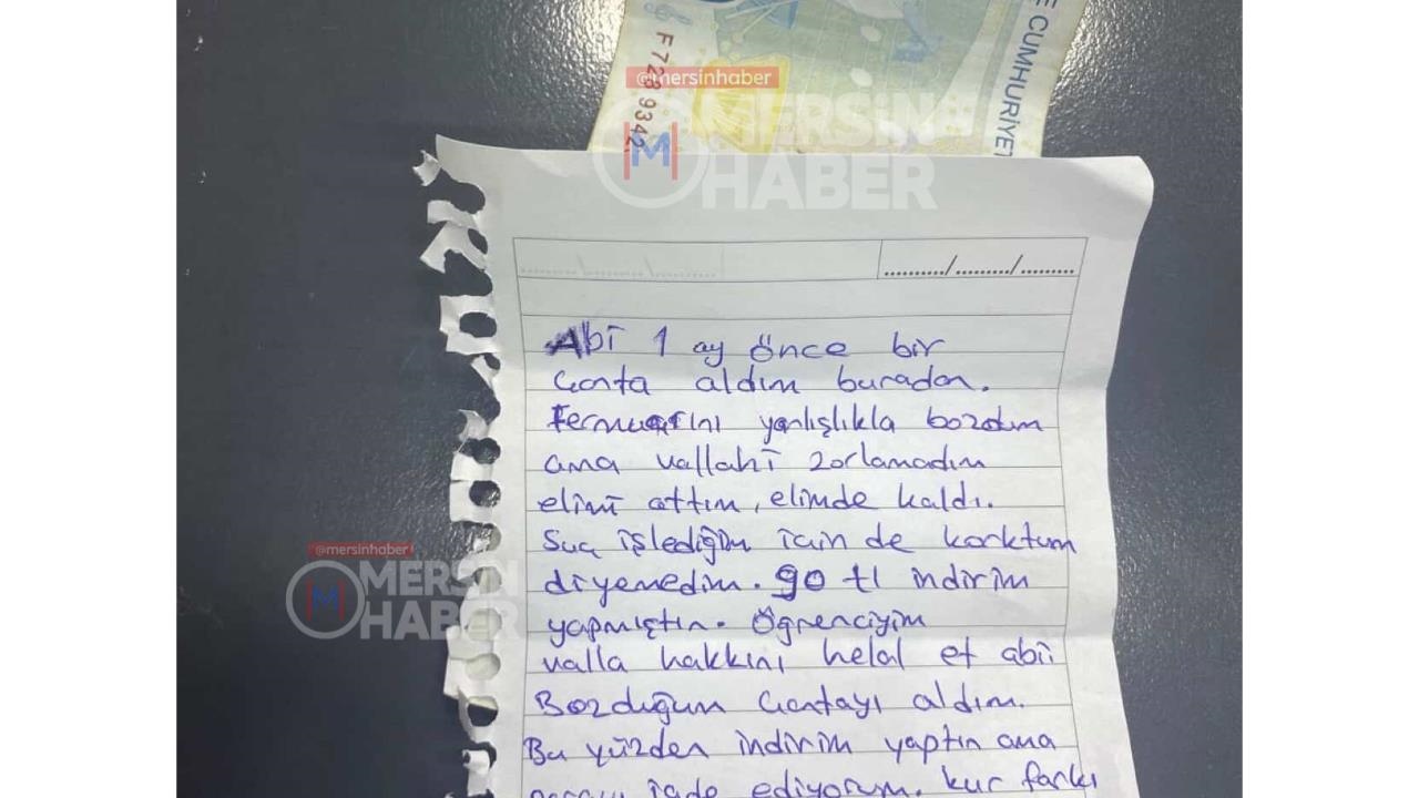 Mersin'de Vicdanlı Öğrenci: Bozulan Çantanın İndirim Tutarını Notla Birlikte İade Etti