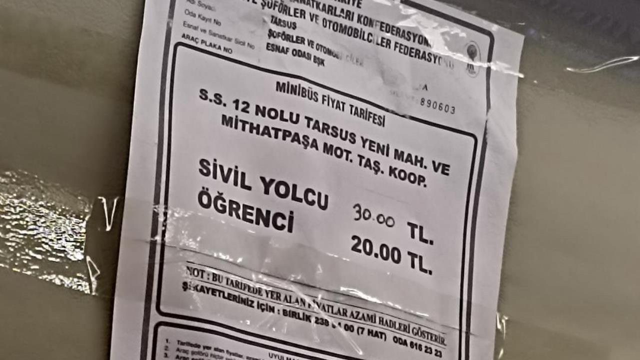 Tarsus’ta Minibüs Fiyatları Güncellendi: Sivil 30 TL