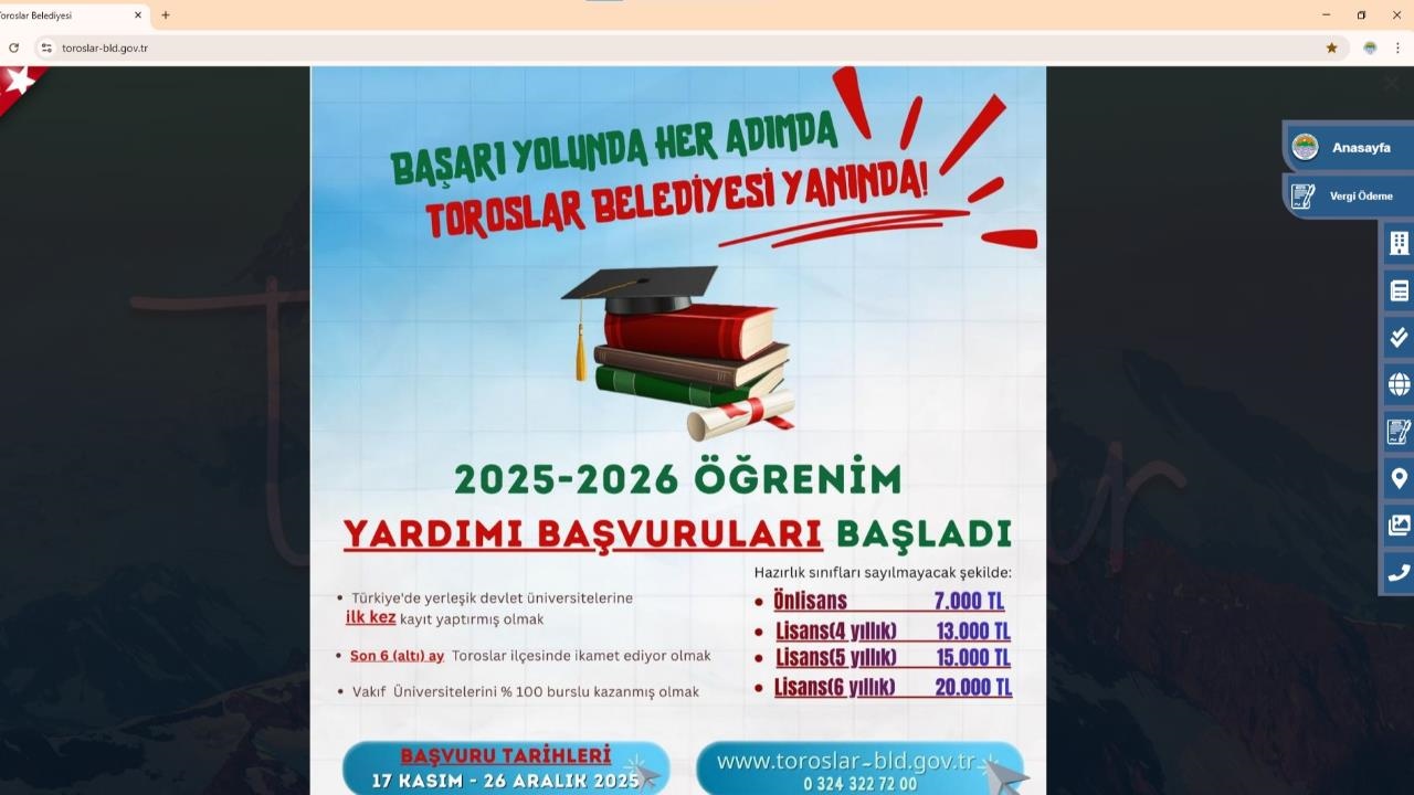 Toroslar Belediyesi 2025-2026 Eğitim Öğretim Yılı Burs Başvurularını Açtı