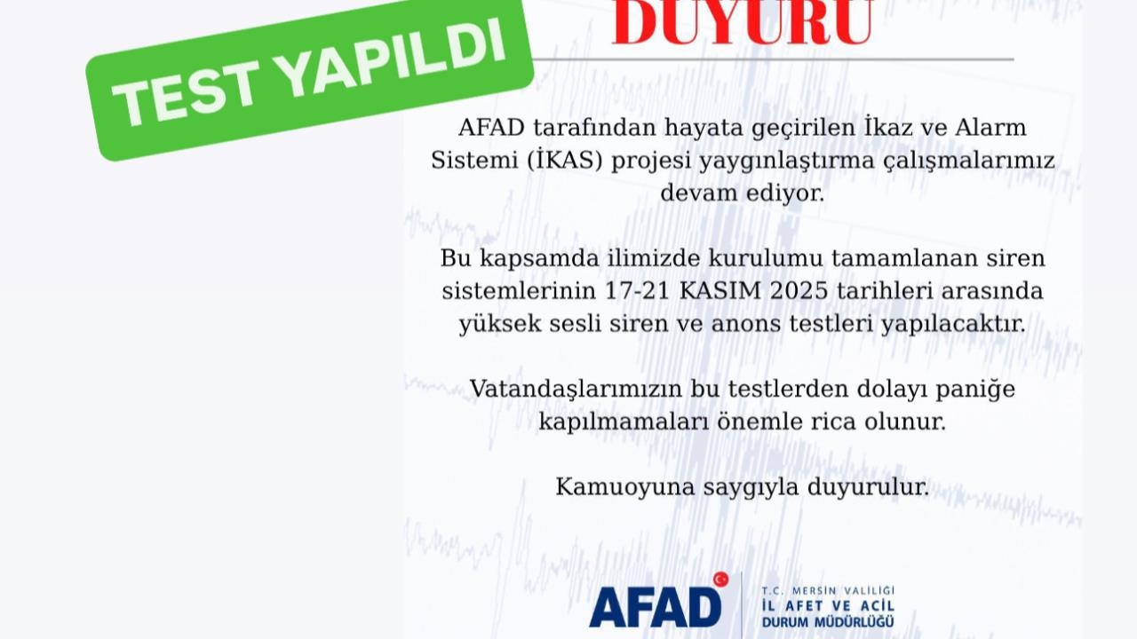 Mersin Genelinde Siren Testi Gerçekleşti: Siren Sesi!