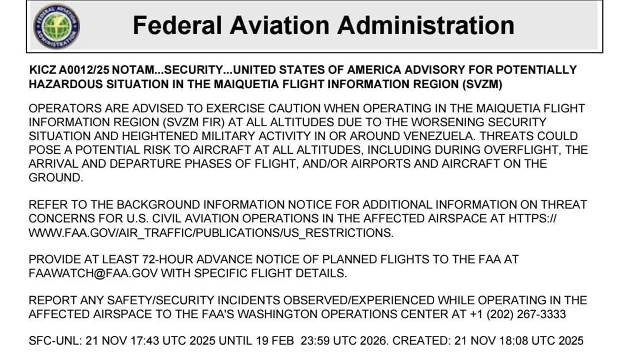 ABD FAA'den Venezuela Hava Sahası için Önlem Uyarısı Yapıldı