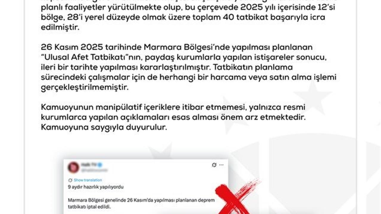 Ankara'da Büyük Marmara Depremi Tatbikatı'nın İptal Edildiği İddiaları Yalanlandı