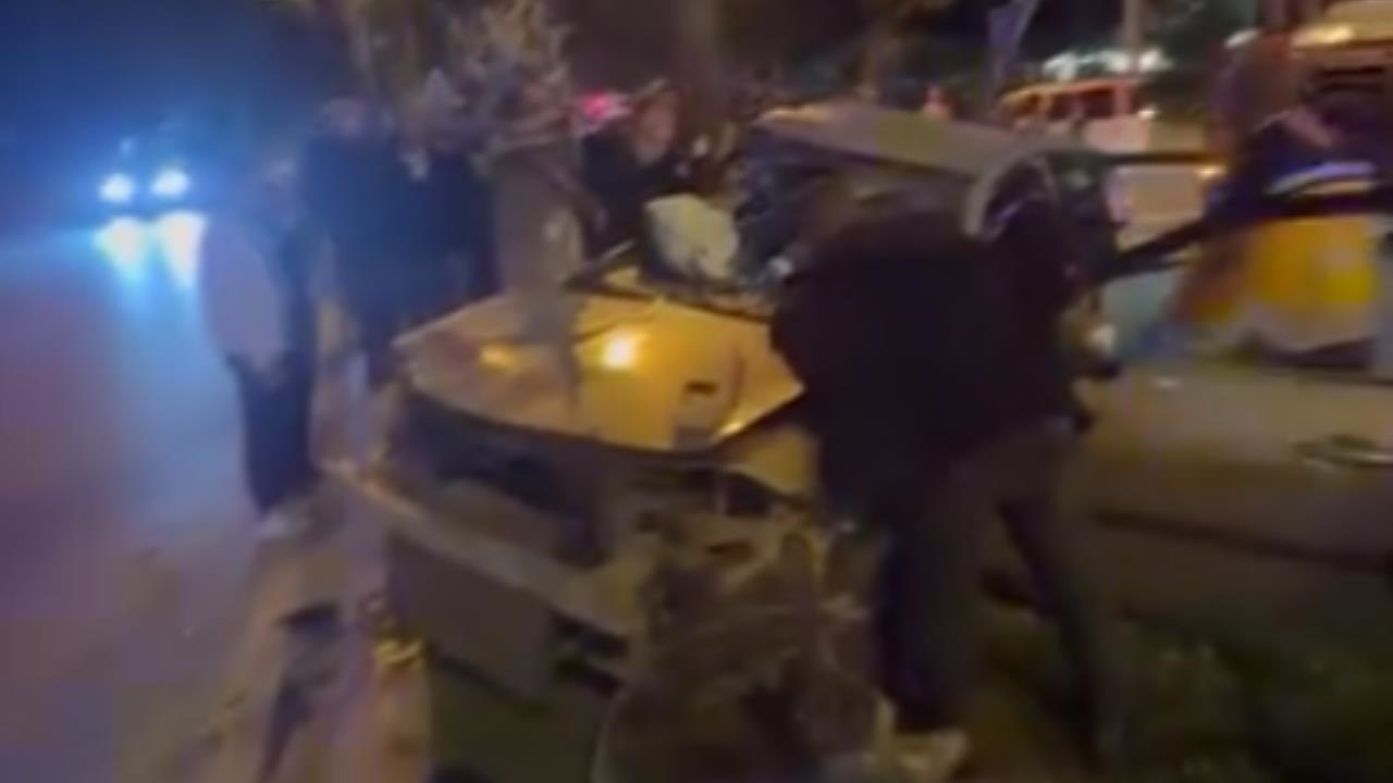 Mersin Sahil Yolu'nda Feci Kaza: Araç Palmiyeye Çarptı, İki Kişi Sıkıştı