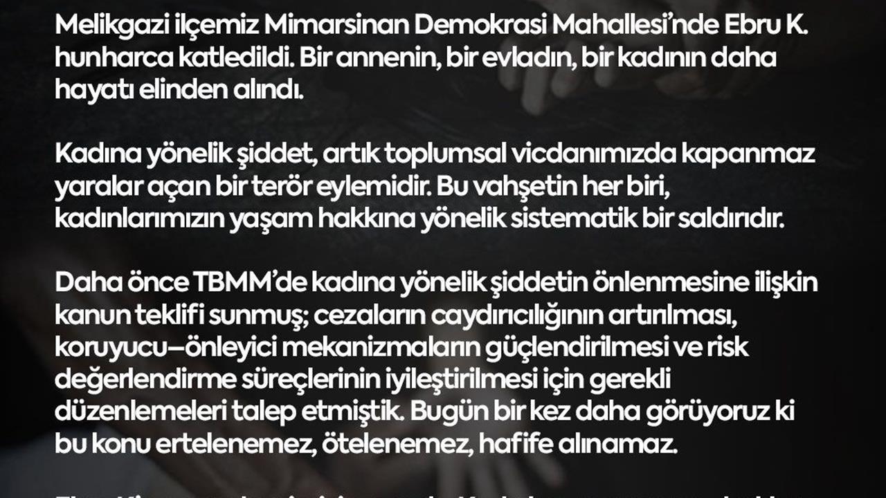 Kayseri'de MHP'li Baki Ersoy, Kadın Cinayetlerine Dikkat Çekti