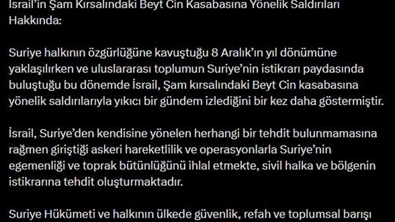 Dışişleri Bakanlığı Sözcüsü Keçeli, İsrail’in Şam’a düzenlediği saldırıları kınadı.