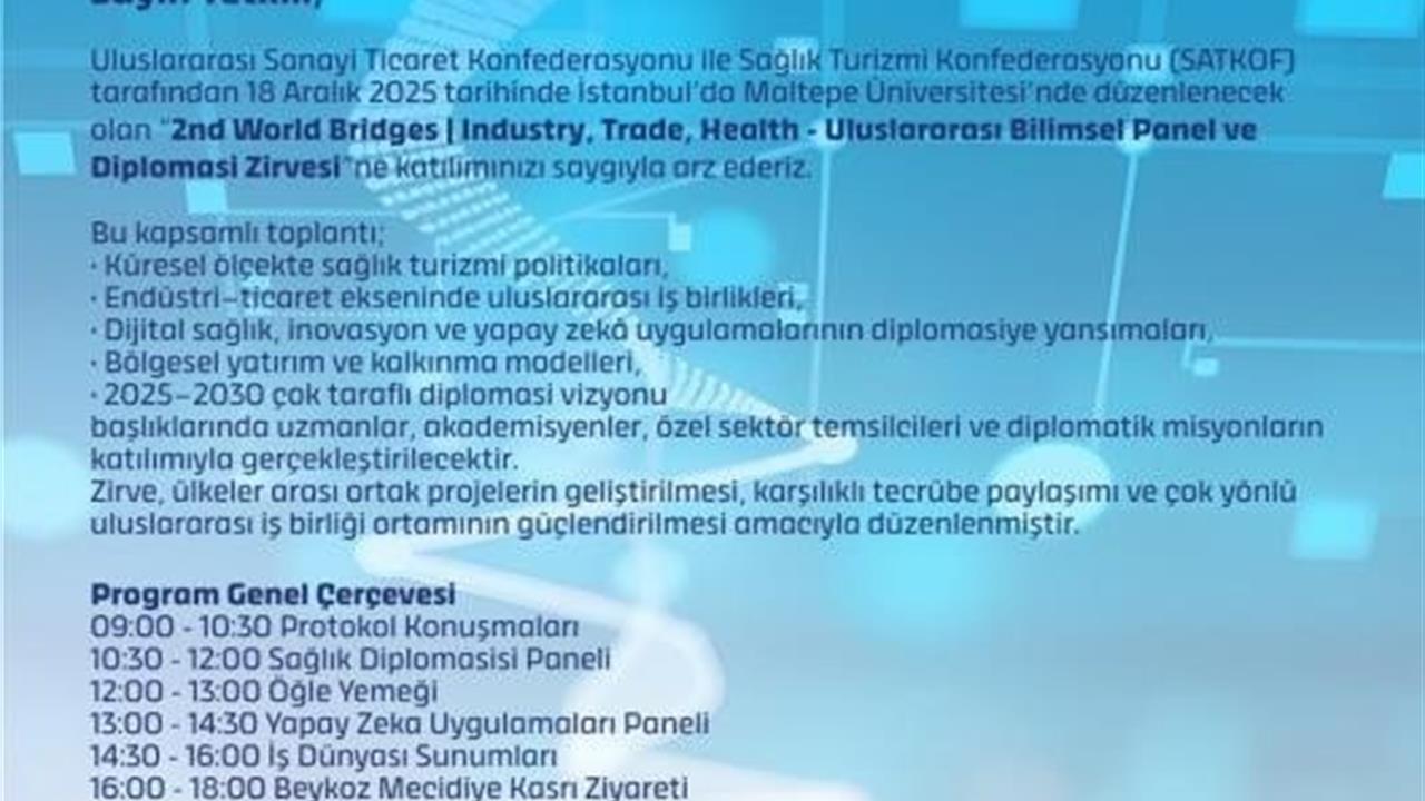 İstanbul Maltepe'de 18 Aralık'ta 2nd World Bridges Zirvesi Yapılacak