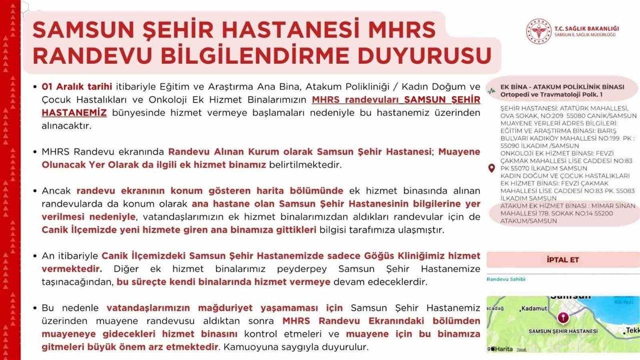 Samsun'da Randevu Alacaklar için Hastane Bilgileri Önemli