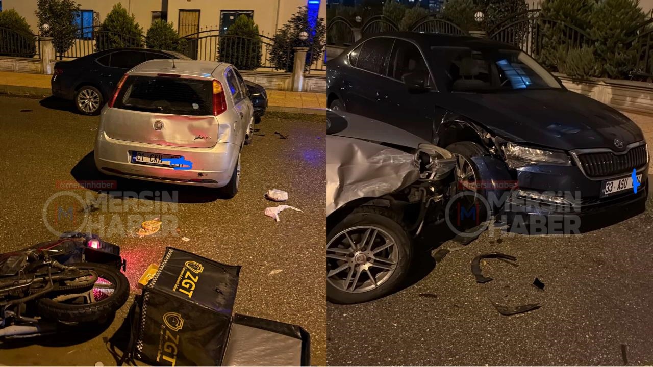 Mersin Mezitli'de Motosiklet ve Otomobiller Çarpıştı