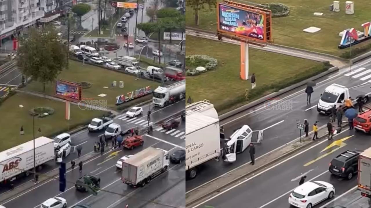 Tarsus’ta Kaza: D-400 Nusret Mayın Gemisi Kavşağı'nda Otomobil Devrildi